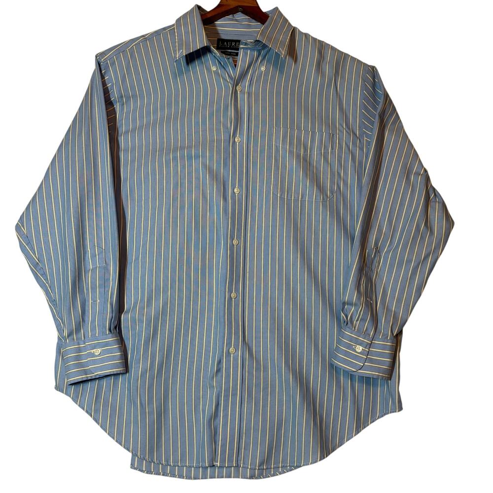 Lauren Ralph Lauren Men's Size 17 (XL) Button Down Non Iron Shirt Blue Yellow